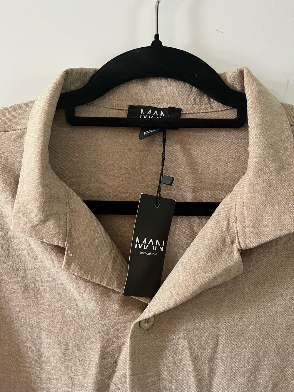Boohoo Man Beige Linen Short Sleeve Linen-Blend Oversized Shirt